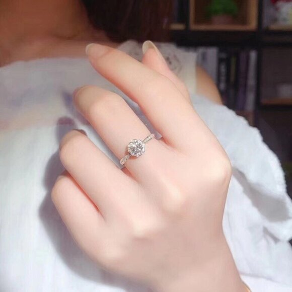 🌸Diamond CZ Beautiful Carved Vintage Hollow Silver Flower Rings for Women, K848 - Picture 3 of 10